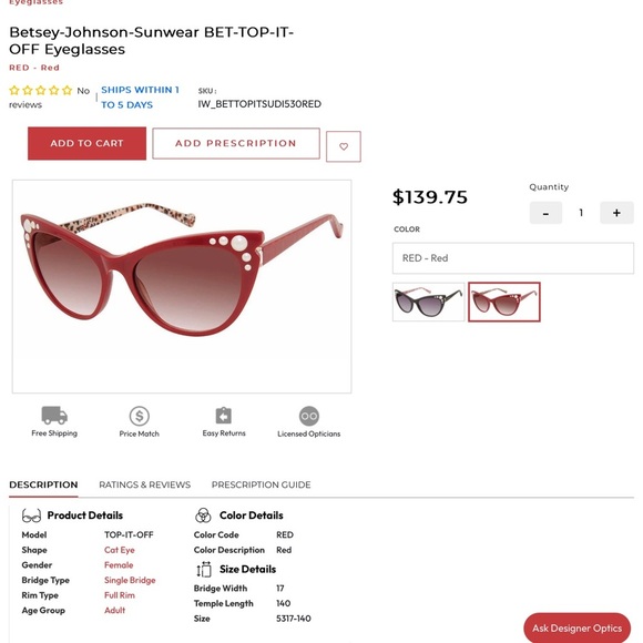 Besty Johnson Top it off sunglasses - Picture 1 of 11
